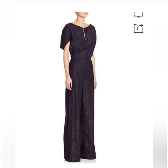 Lela Rose Black Ottoman Cape Sleeve Wide Leg Jumpsuit Romper 8 - Picture 1 of 12